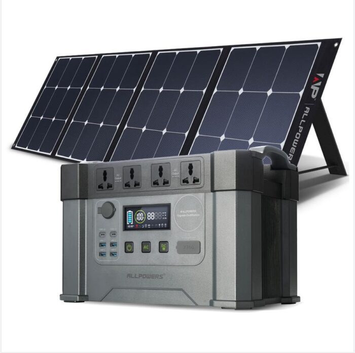 Portable-Generator-110-220V-Power-Station-2000W-700W-Emergency-Power-Supply-With-200W-Monocrystalline-Solar-Panels.jpg 2000W AllPowers with 200W Monocrystalline Panels - Image 1