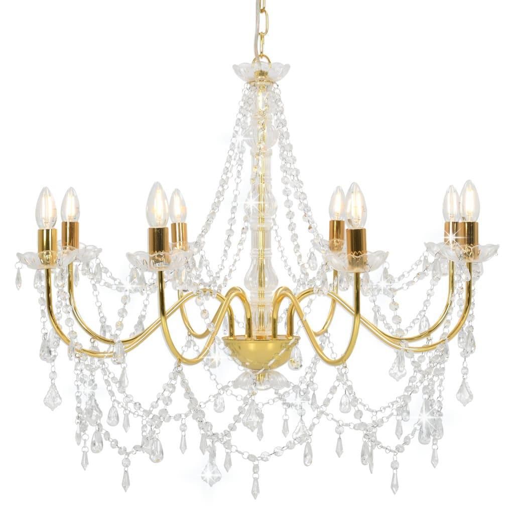 Chandelier with Beads Golden 8 x E14 Bulbs