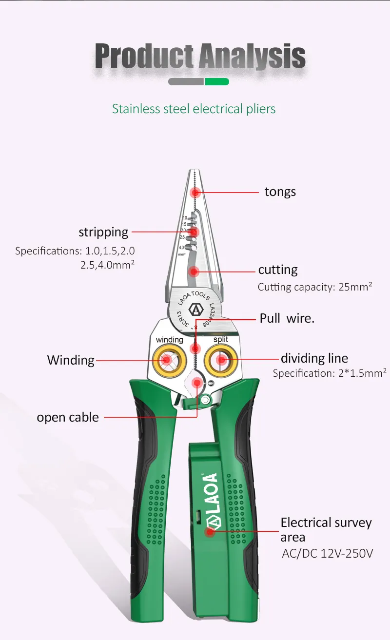 LAOA 8-in-1 Wire Stripping Pliers