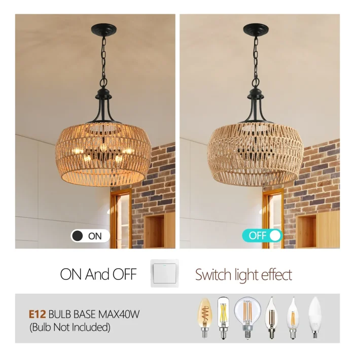 Boho Jute Rope Pendant Light - Image 8